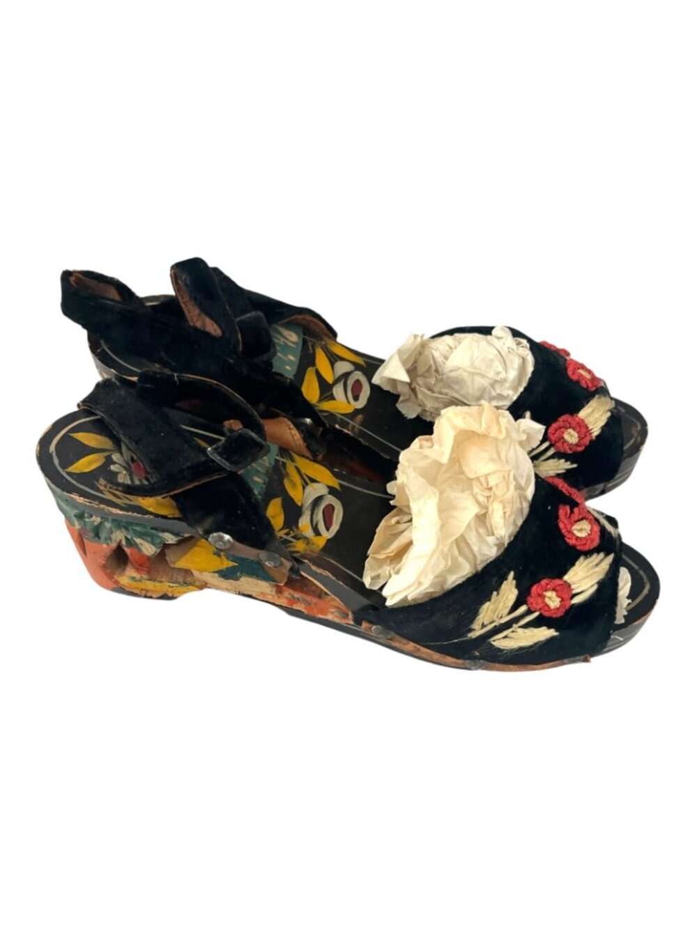 Vintage WW2 Women's Carved Wooden Hand Painted Shoes - Size 5 - Picture 7 of 9